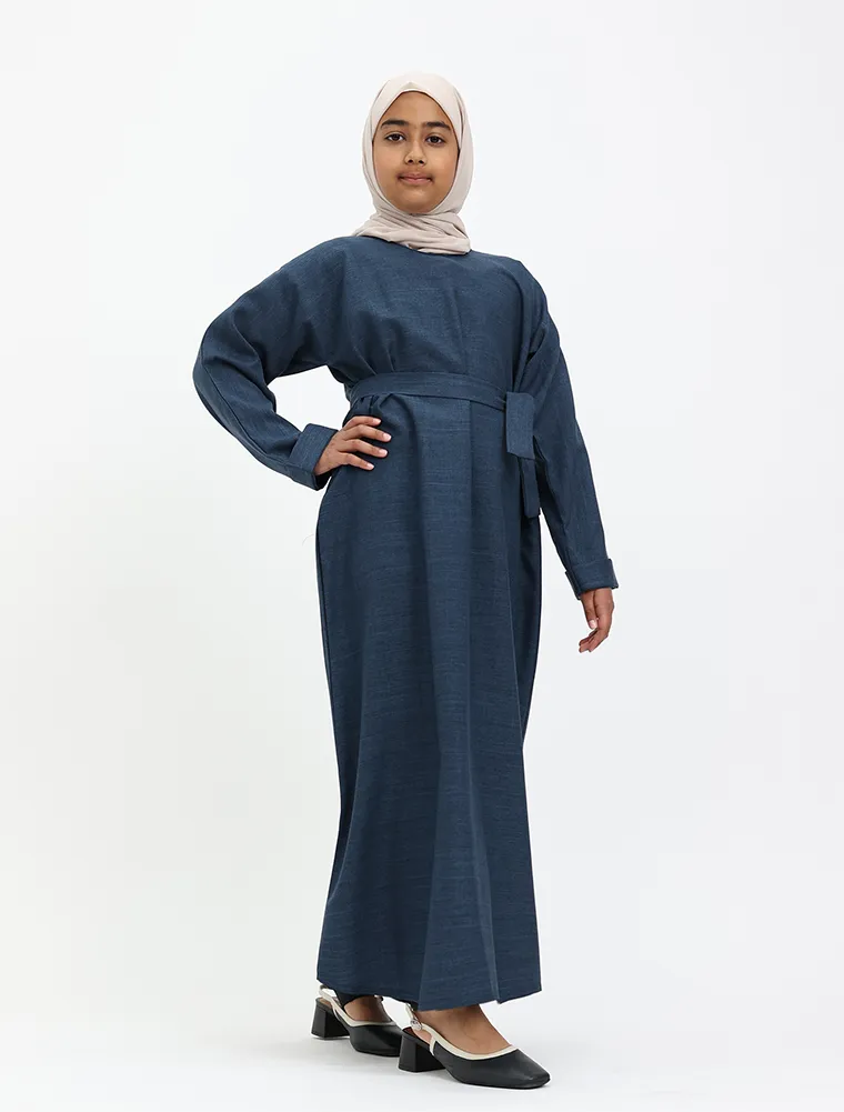 Navy Linen Girls Abaya